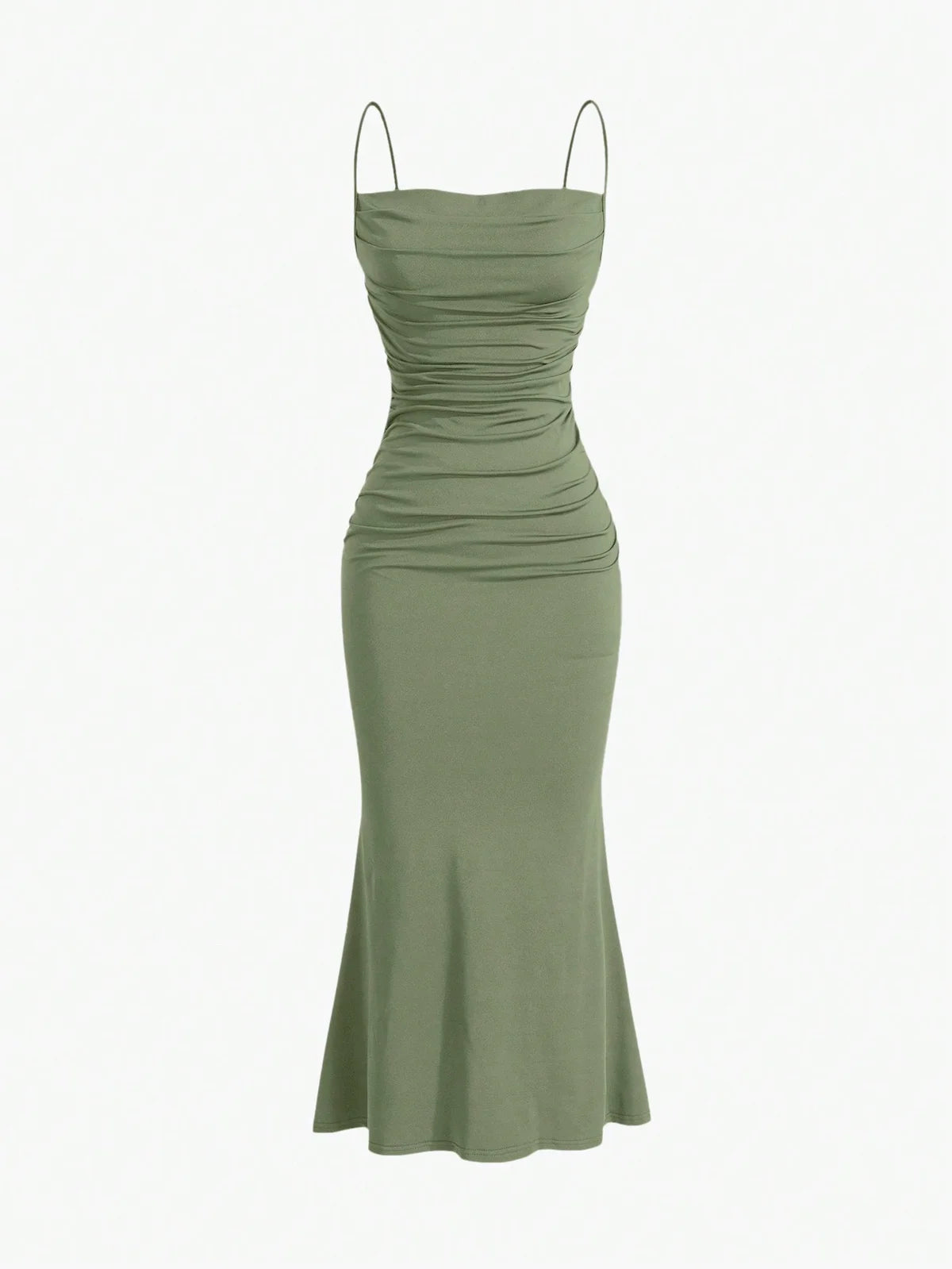 Vestido Feminino de Alça com Babado Pregueado na Bainha, Cor
