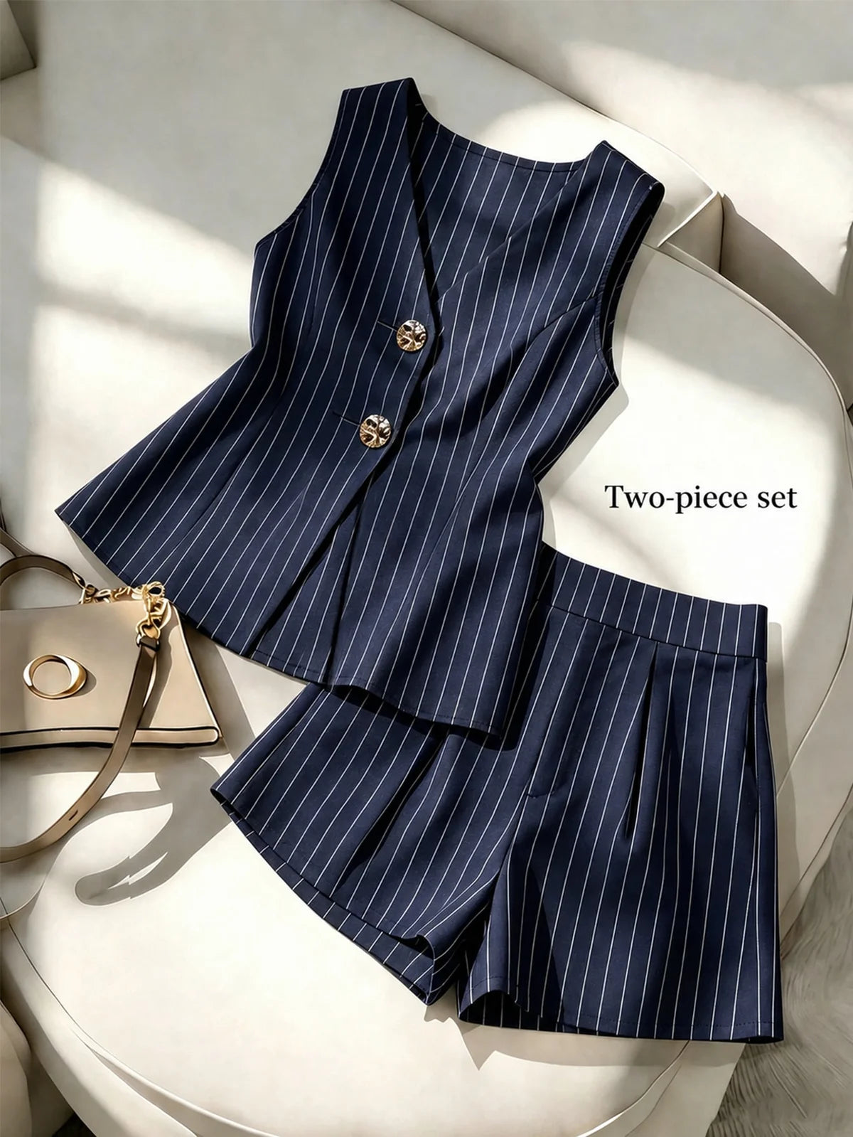 Conjunto Feminino 2 Peças /, Top Decote em V e Shorts, Conjunto