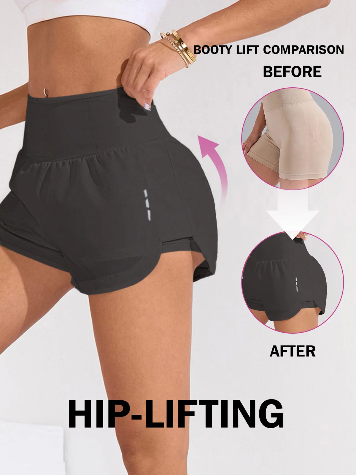 Shorts Femininos de Cintura Elástica com Bolso, Soltos e