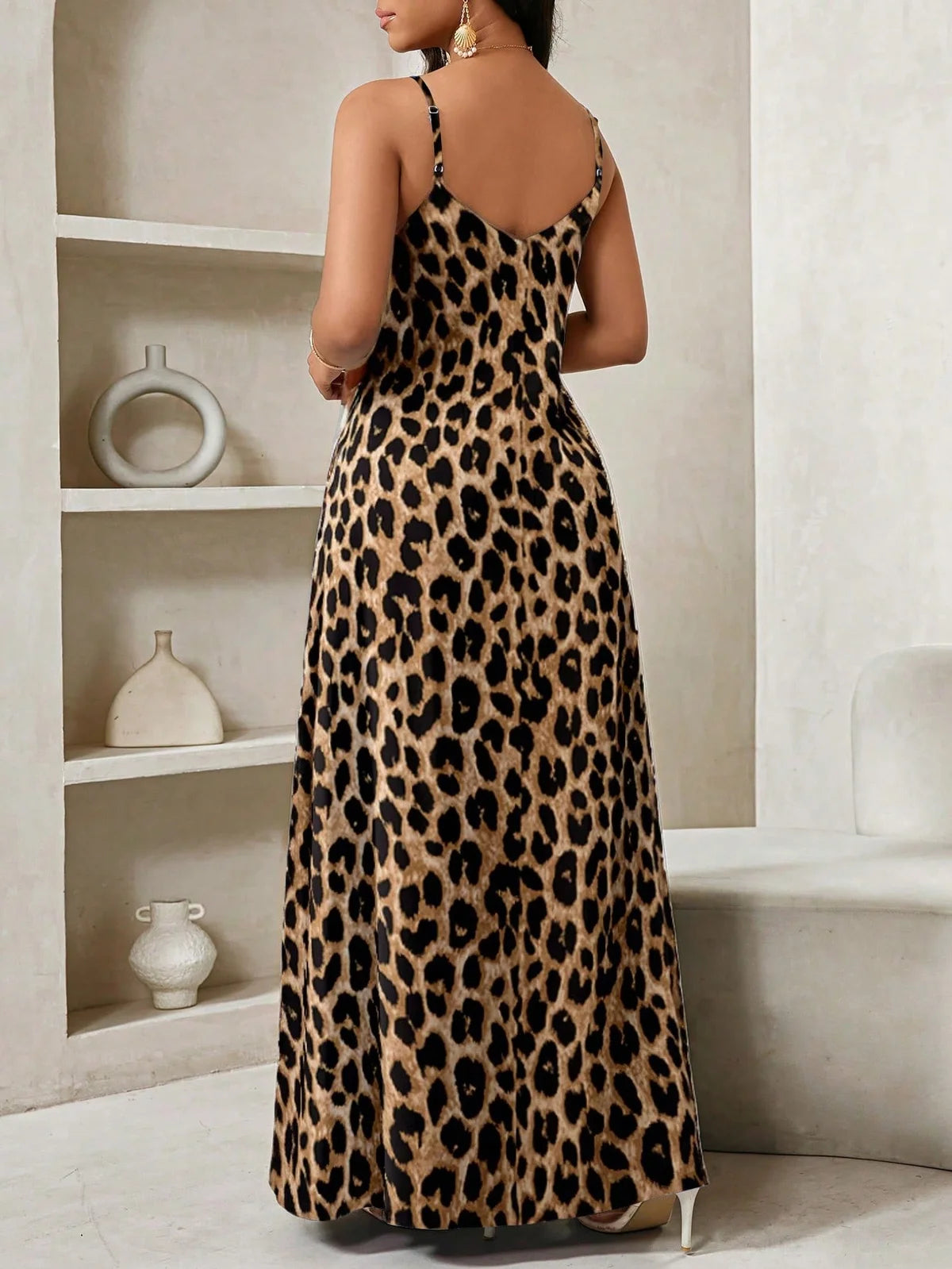 Lady Vestido Longo Feminino Estampa Leopardo Arco-Íris Férias