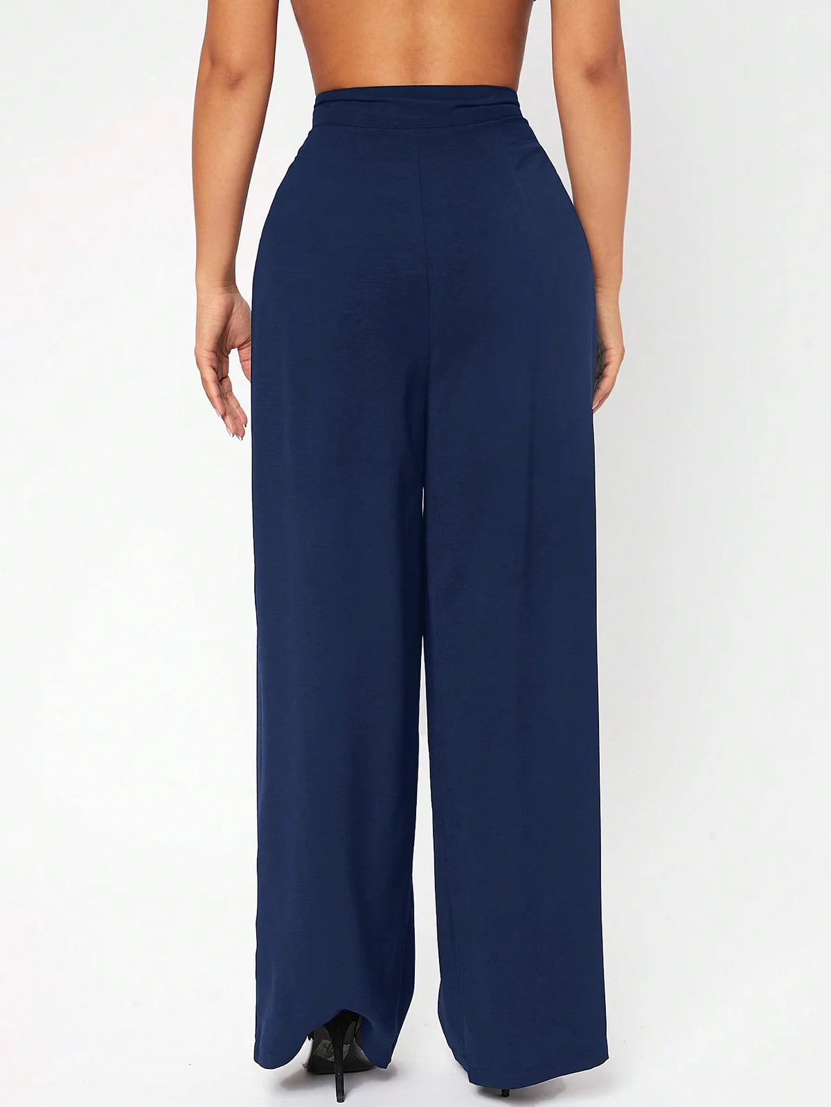 PETITE Calça Longa Feminina de Cor Sólida com Design de Botões