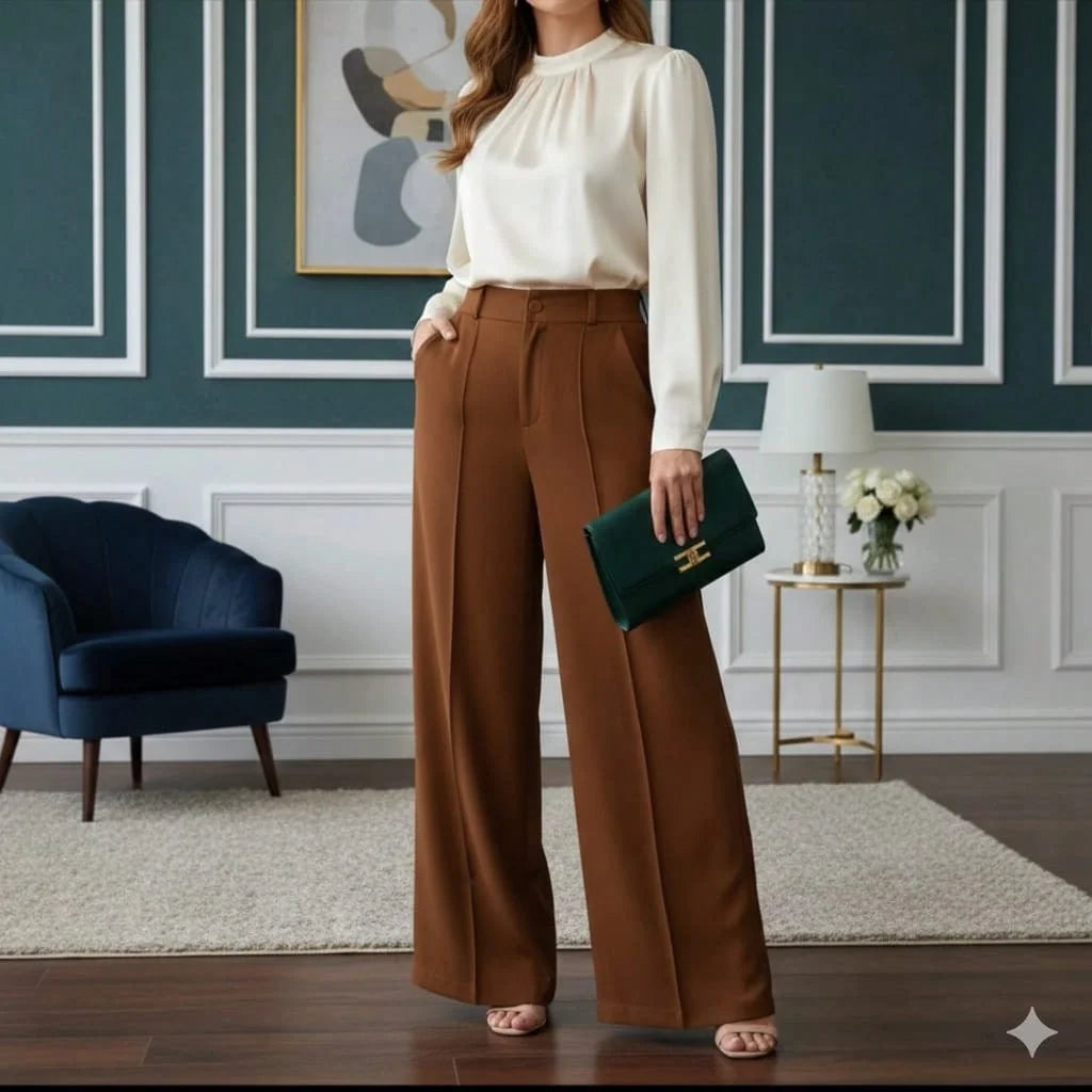 Calça pantalona feminina duna com forro tecido premium