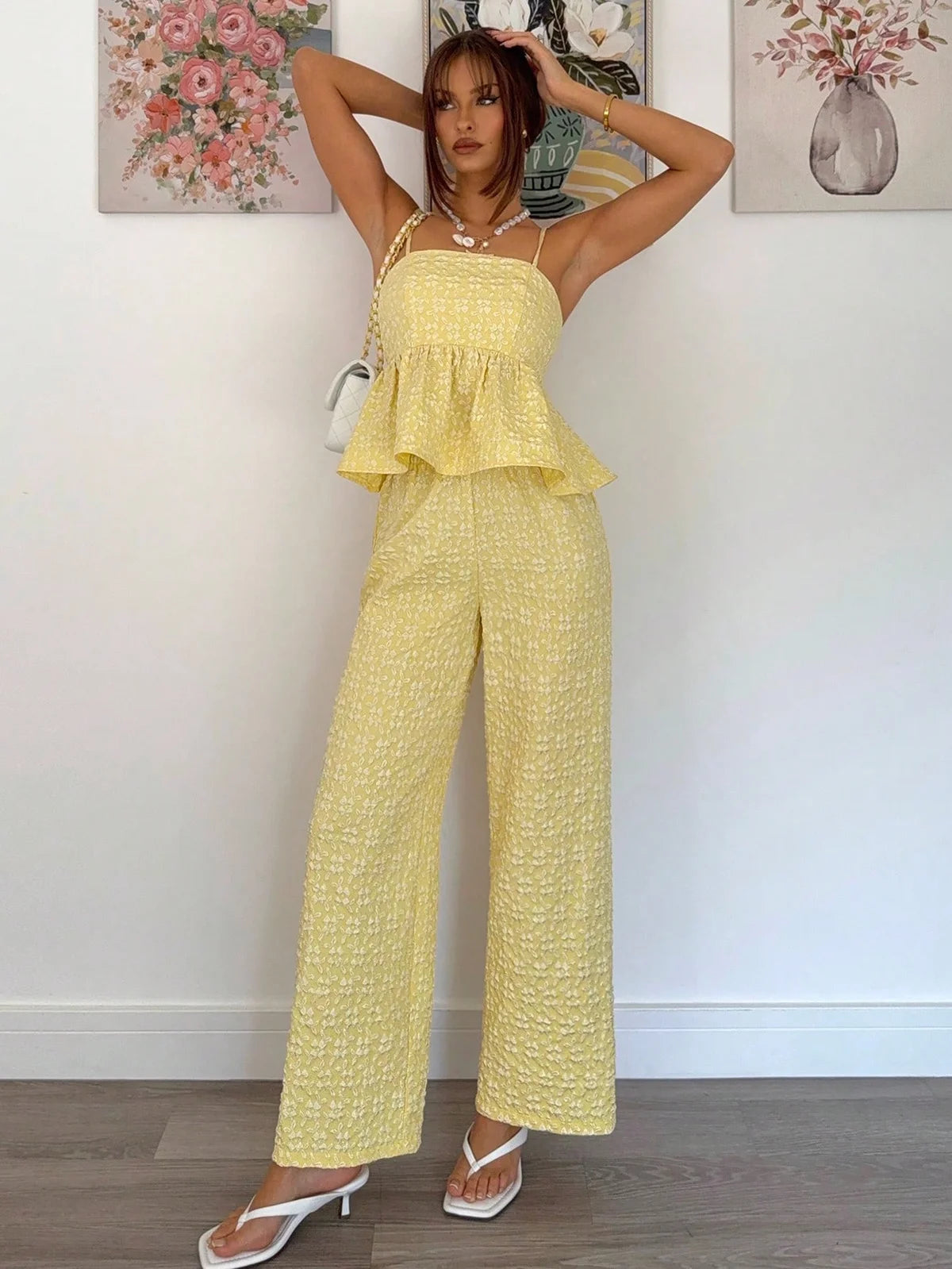 Conjunto 2 Peças Conjunto de Regata e Calça de Jacquard Feminino