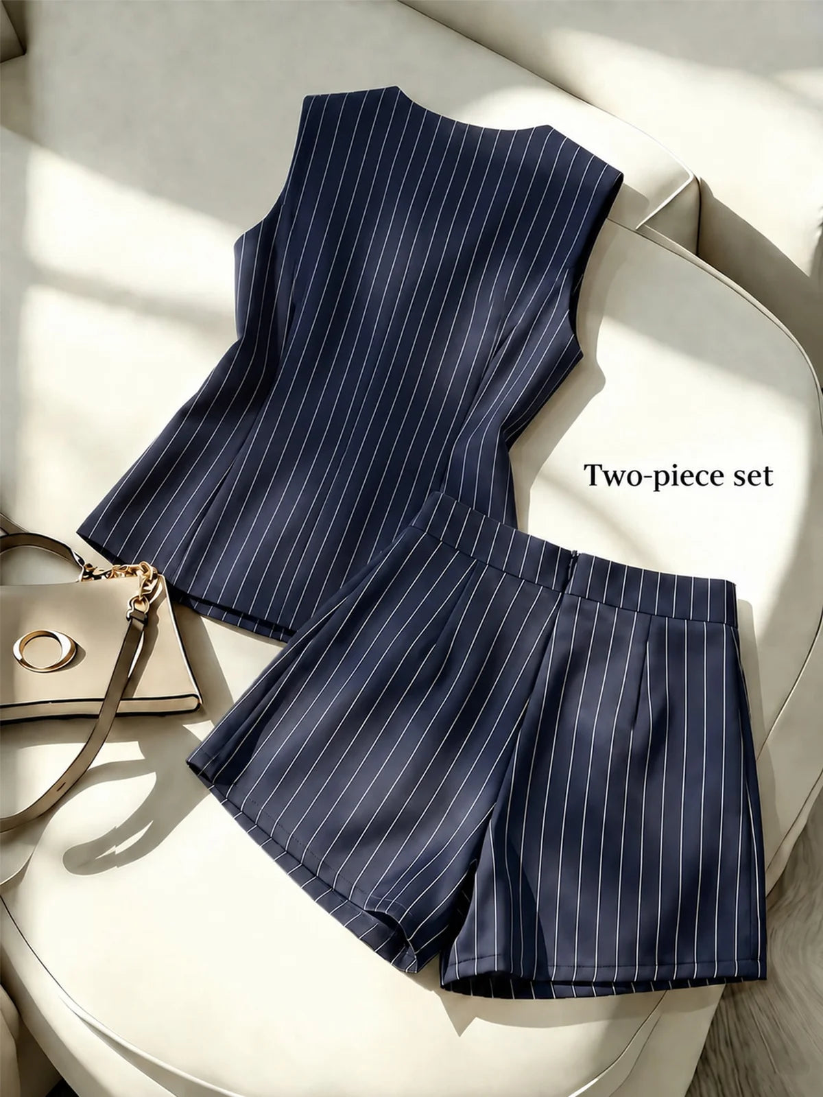 Conjunto Feminino 2 Peças /, Top Decote em V e Shorts, Conjunto