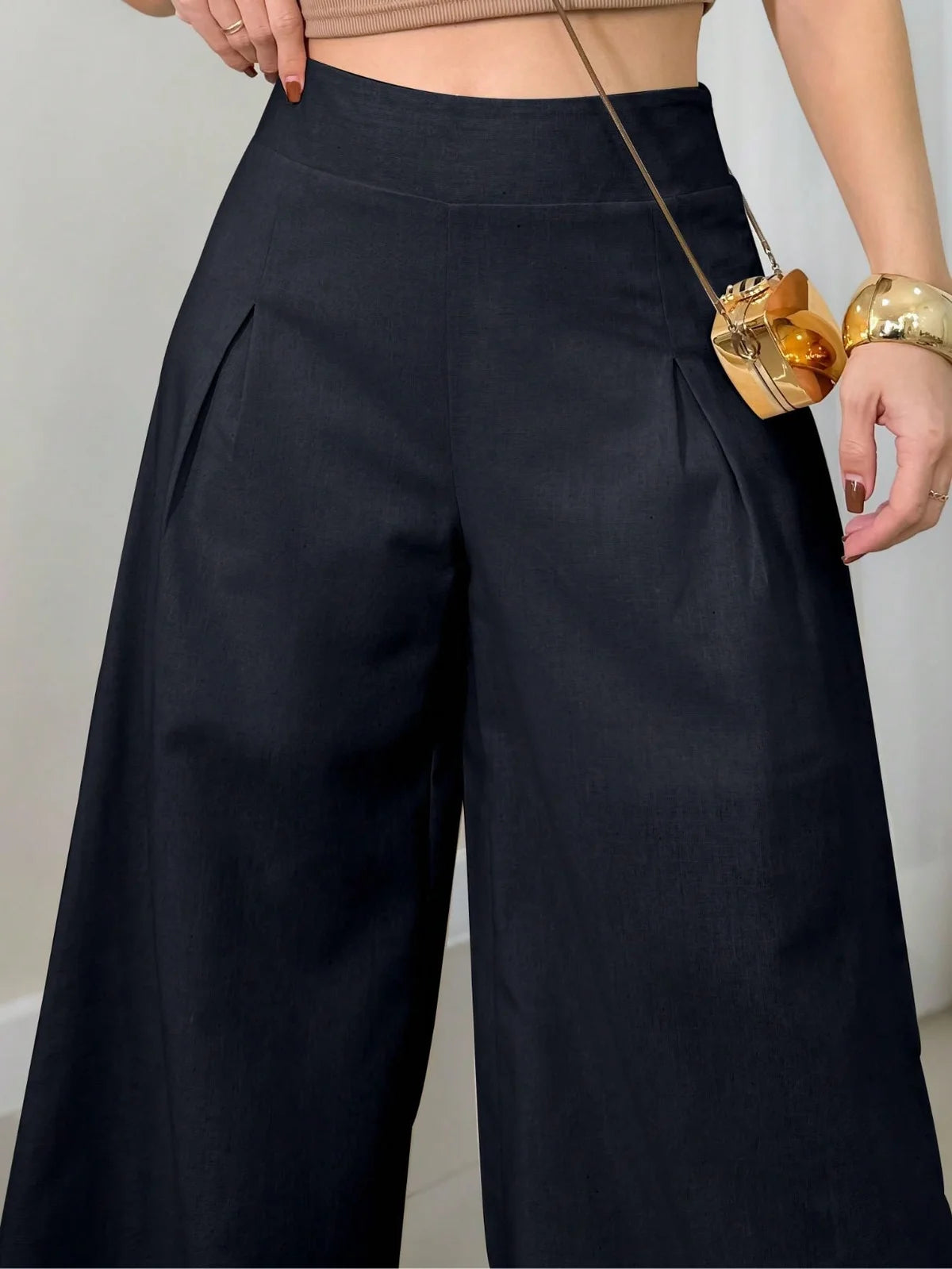 Calça Pantalona de Cambraia Linho Feminina / Zíper Nas Lateral