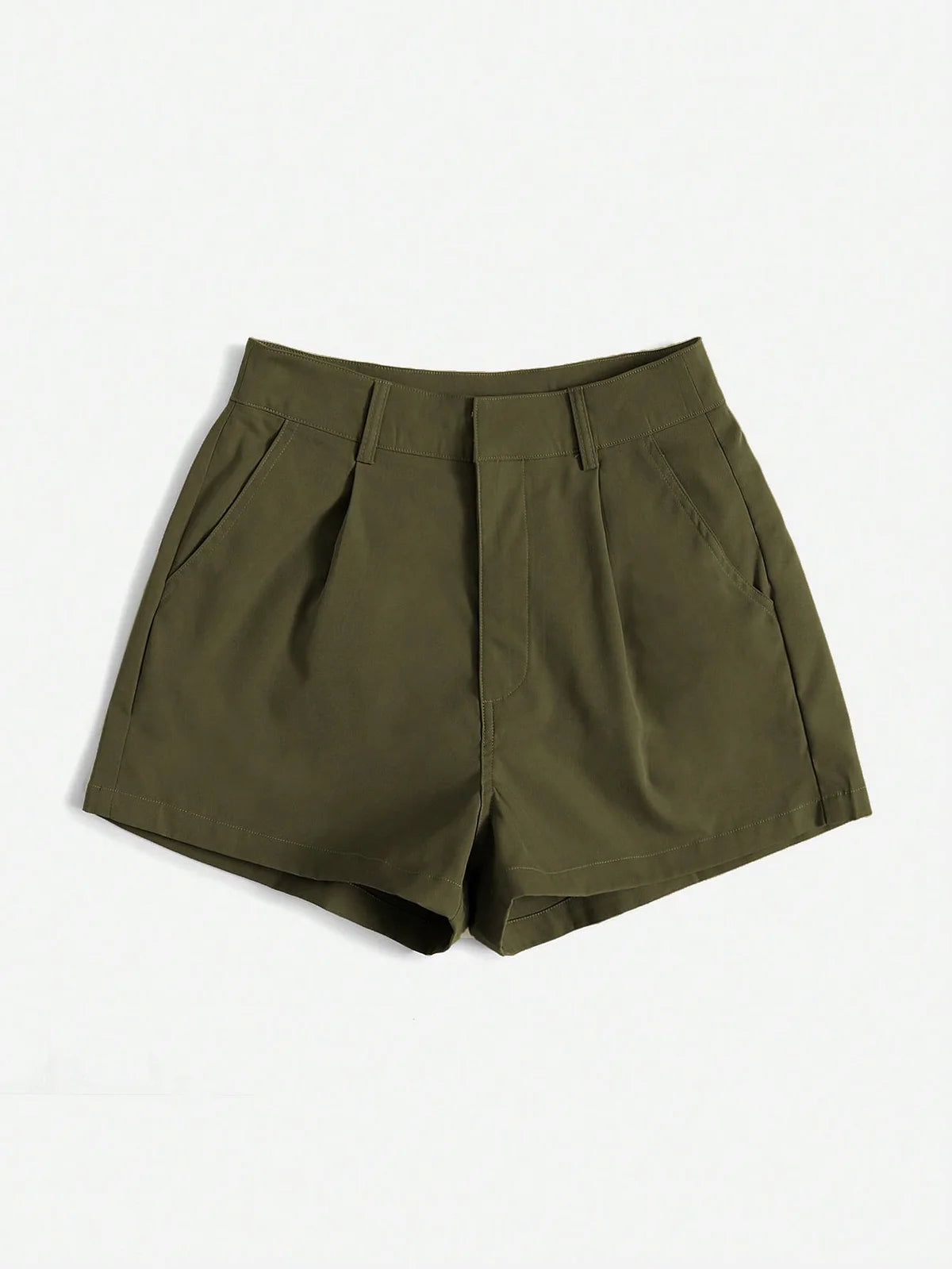 Essnce Shorts Casuais Plissados com Bolso em Cor Sólida para