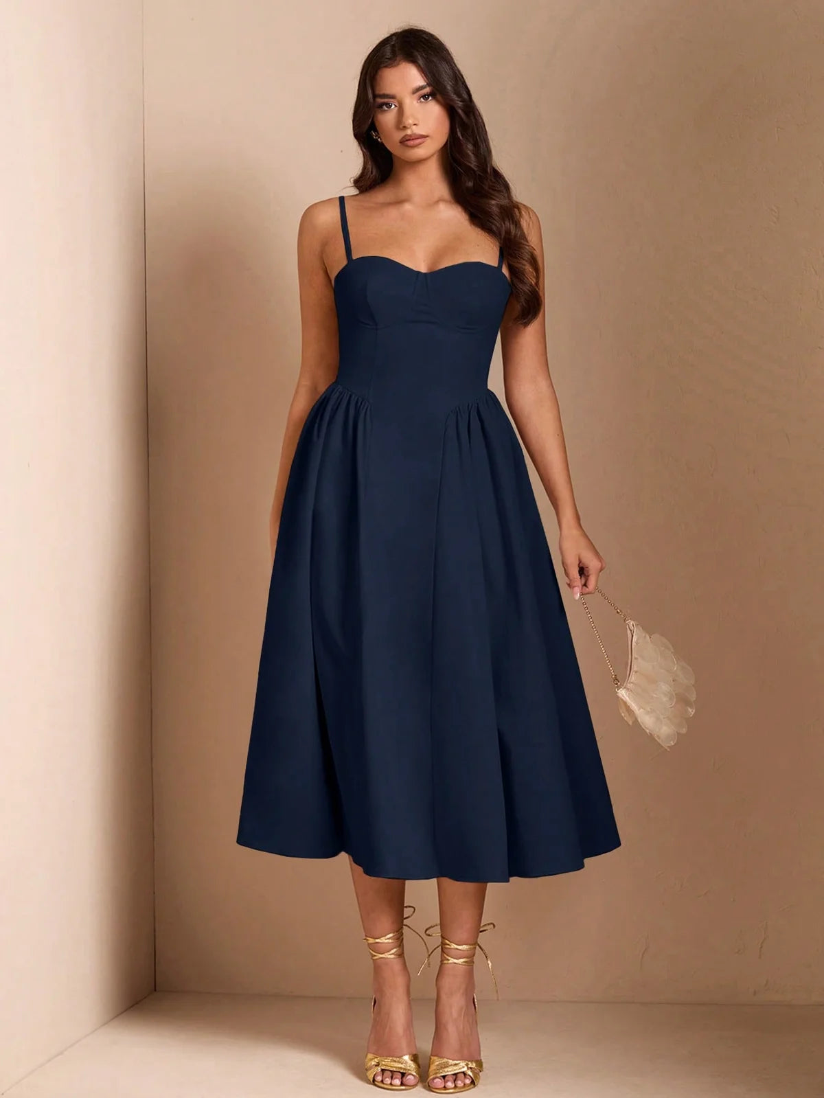 BAE Vestido Longo com Mangas Bufantes para Mulheres, Adequado