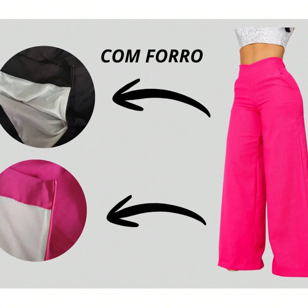 Calça Pantalona Feminino Linho Bolso Zíper Simples Noite Diário