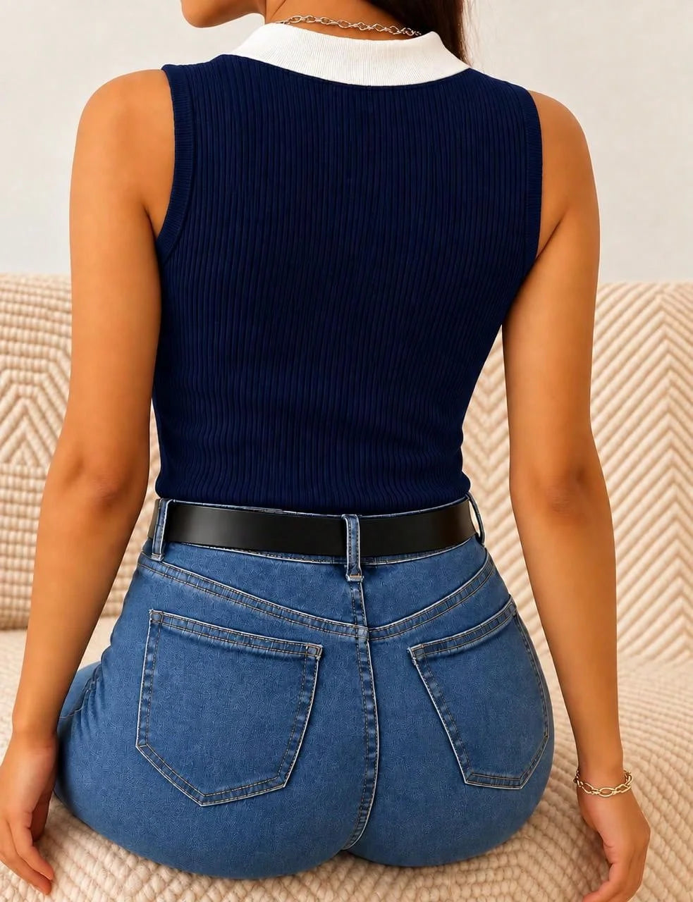Colete de Alfaiataria Blusa Regata Feminina Gola Polo Algodão