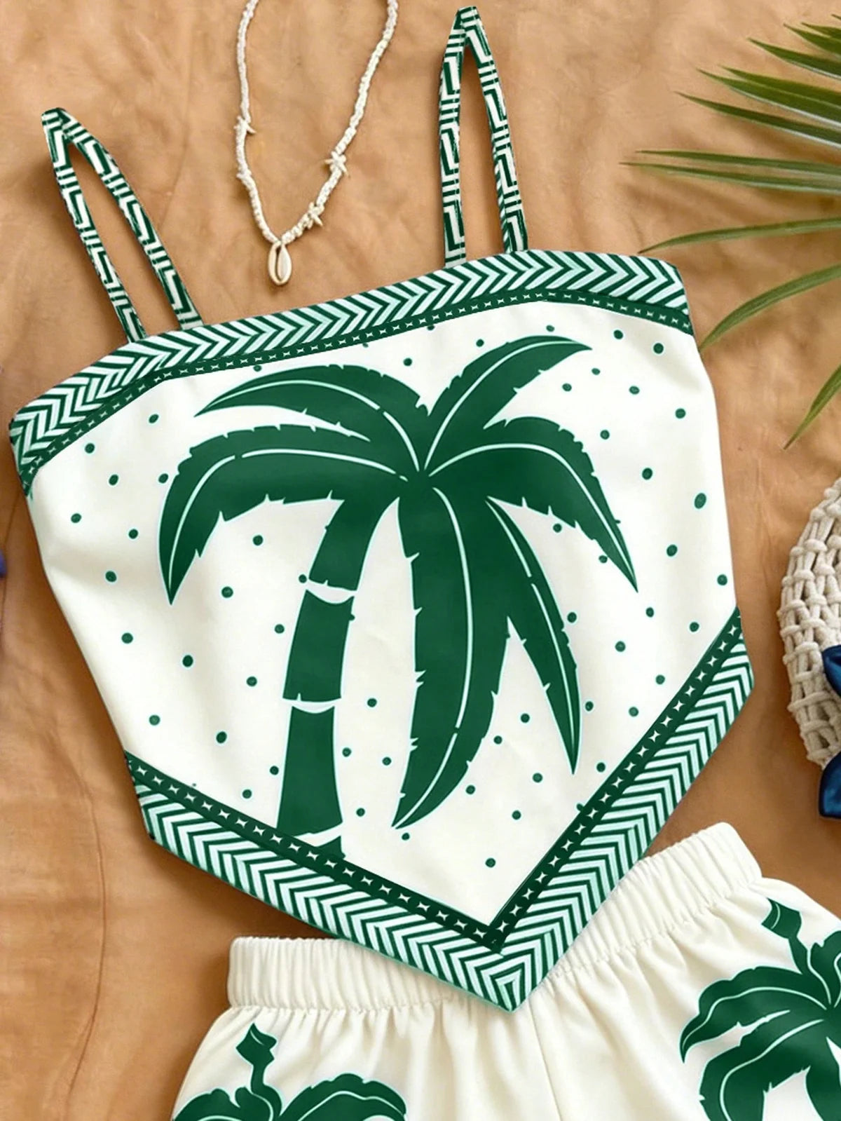 Conjunto de 2 peças com Regata Floral Miúda Cáqui e Preta e