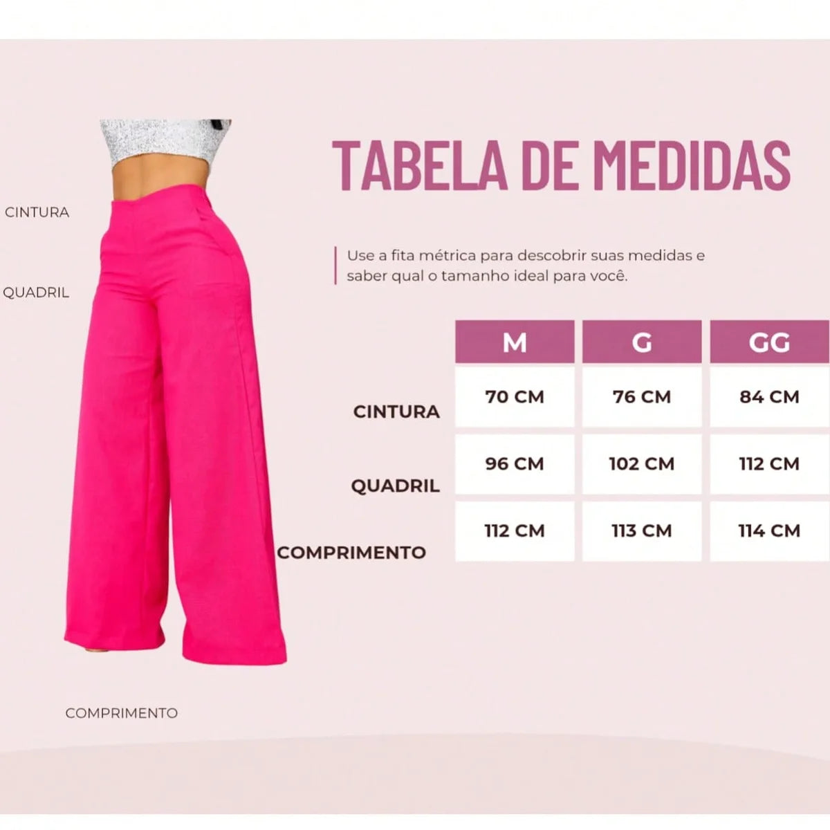 Calça Pantalona Feminino Linho Bolso Zíper Simples Noite Diário
