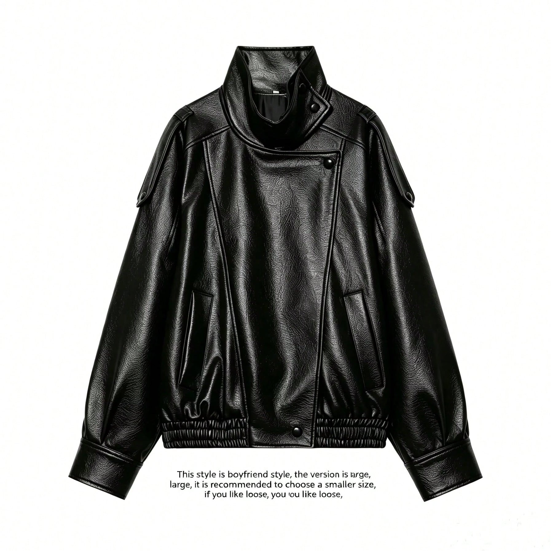 Jaqueta Bomber Couro Sintético Minimalista com Gola Alta