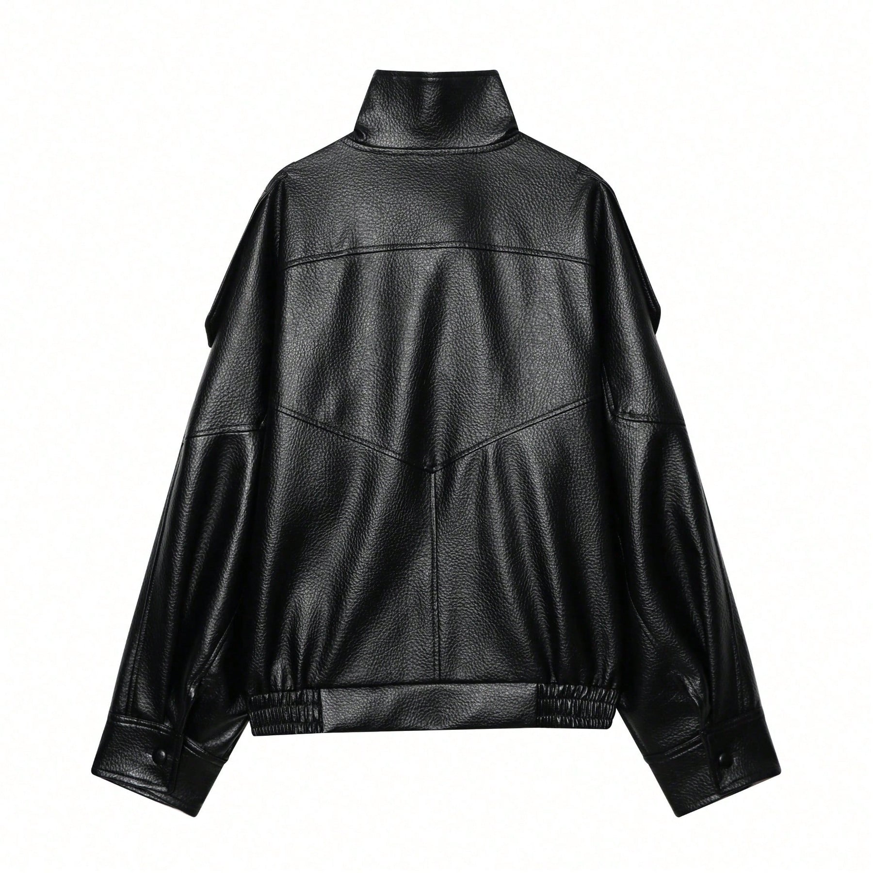 Jaqueta Bomber Couro Sintético Minimalista com Gola Alta