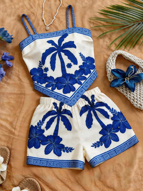 Conjunto de 2 peças com Camiseta Regata Floral Miúda Cáqui e