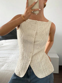 Colete de Alfaiataria Top feminina branca sem mangas com textura