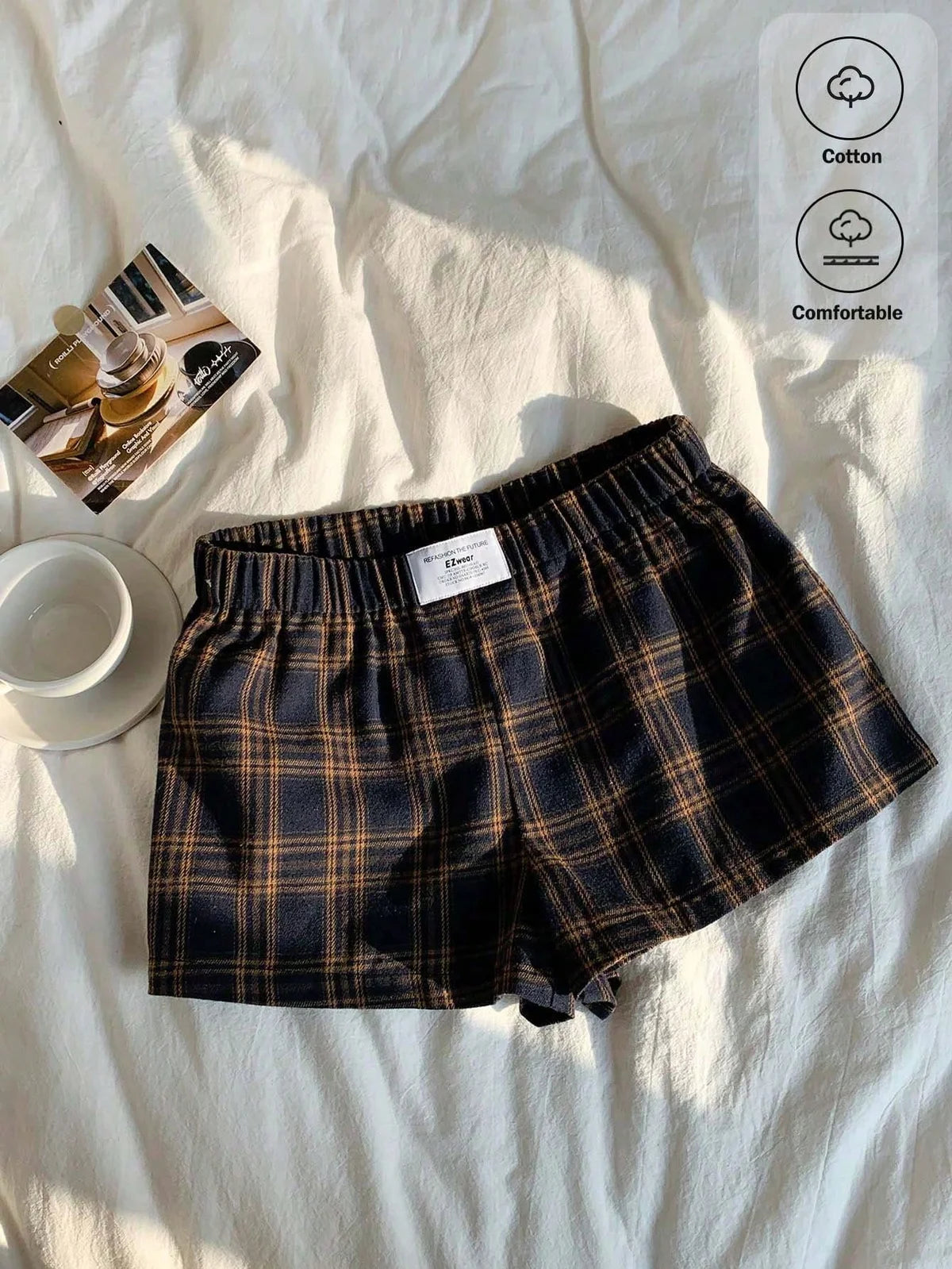 Shorts Casuais Xadrez Mini Femininos para