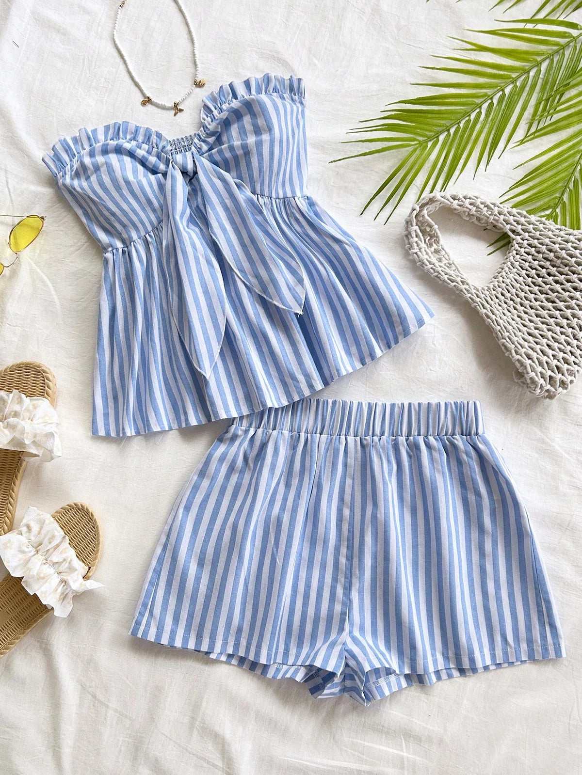 Conjunto Feminino 2 Peças: Top Camisole com Babado Barra e