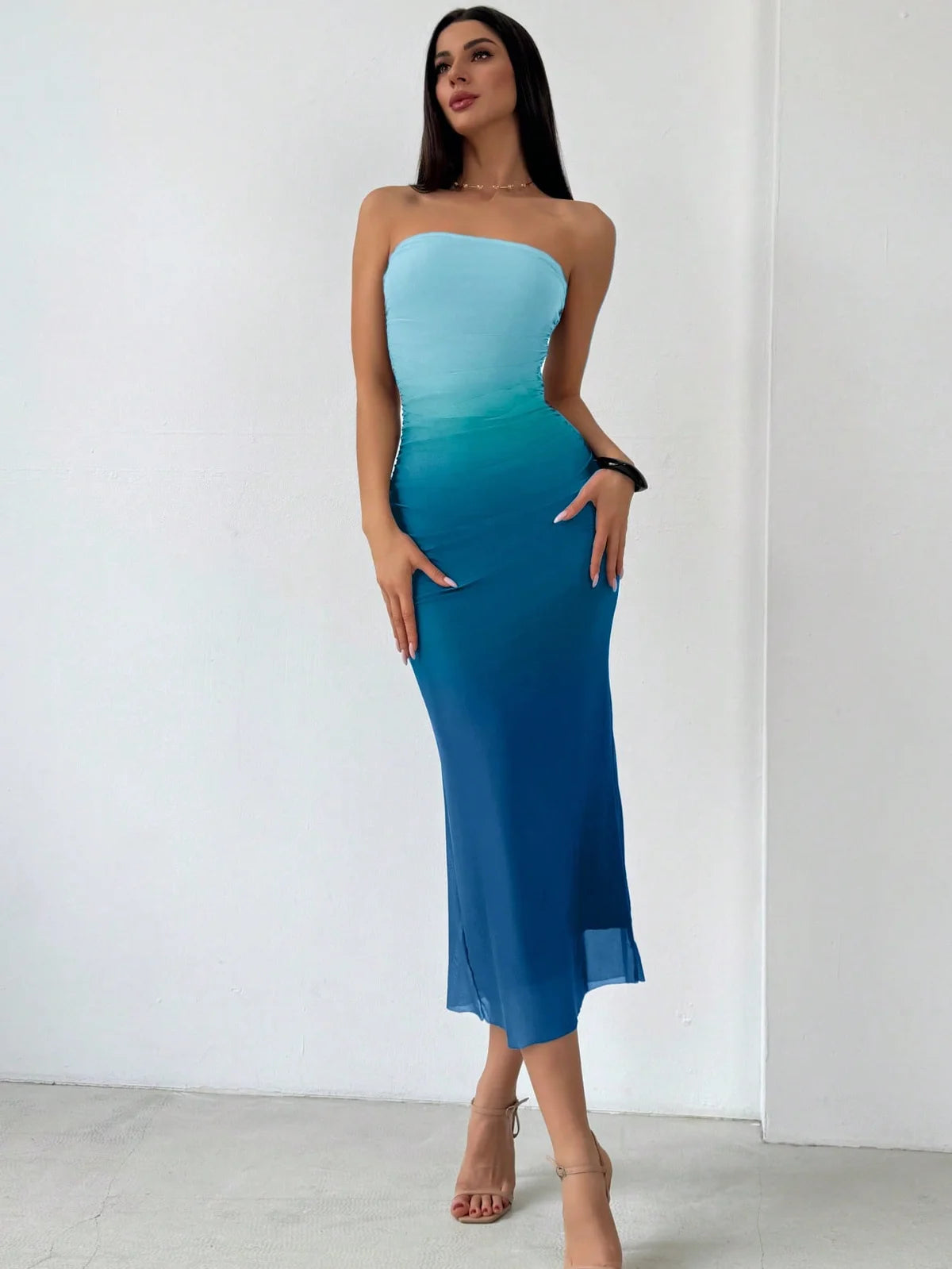 Vestido Bodycon Gradiente Mesh Print, Americano