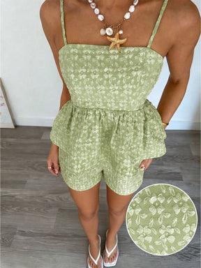 Conjunto Diário Feminino de 2 Peças com Top Camisole Plissado