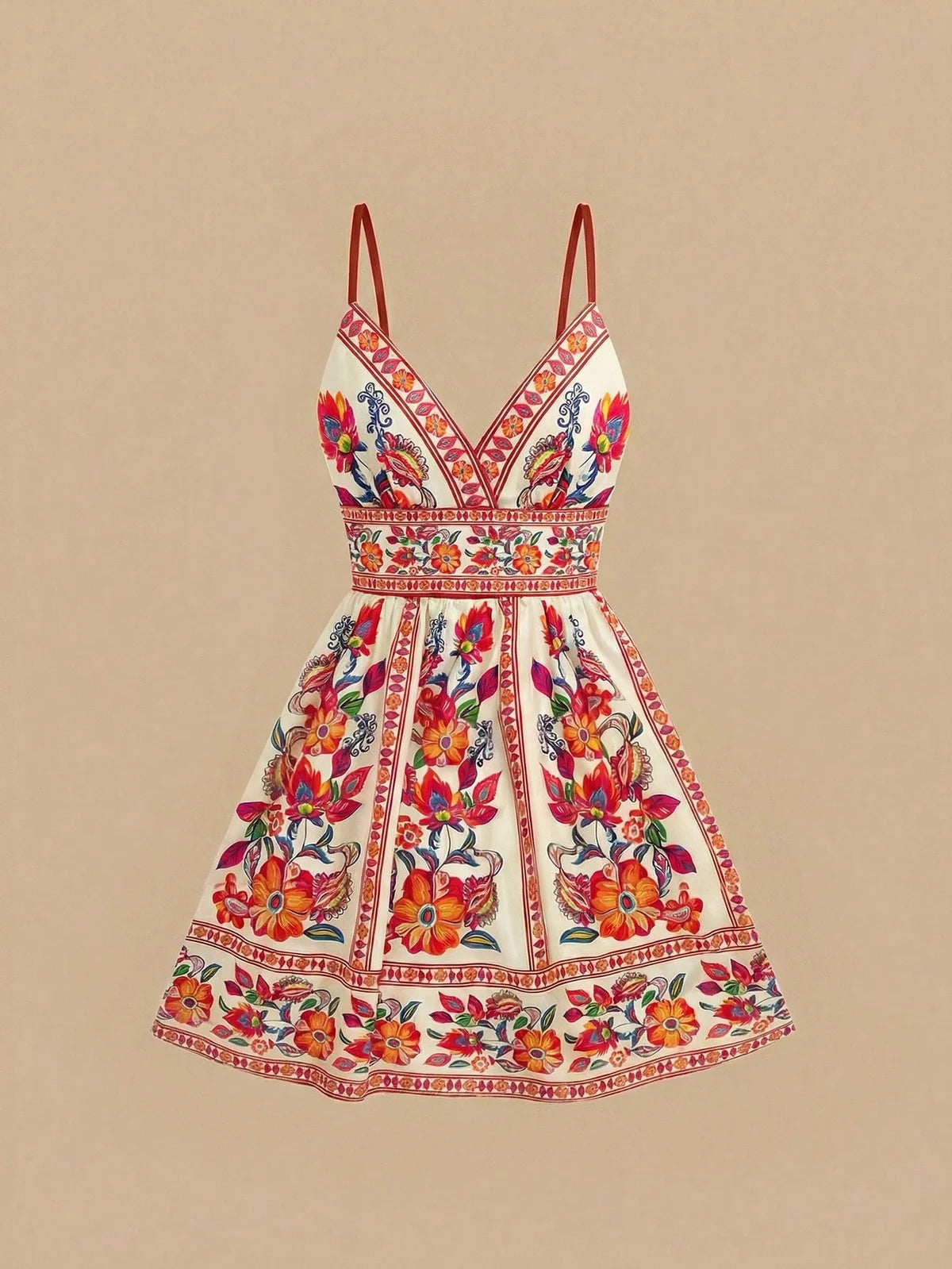 Vestido Curto Estampado de Chiffon com Alças Finas para