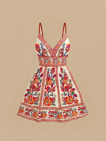 Vestido Curto Estampado de Chiffon com Alças Finas para