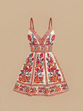 Vestido Curto Estampado de Chiffon com Alças Finas para