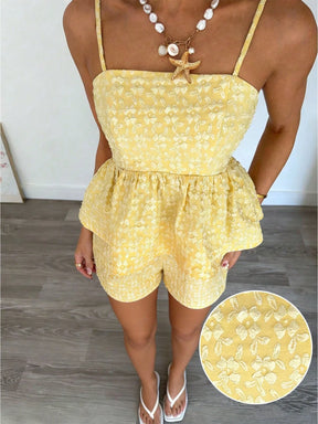 Conjunto de 2 peças com Regata Floral Jacquard com Babado na