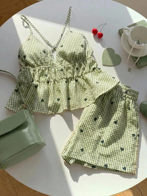 Conjunto Feminino de Top Regata e Shorts com Estampa Xadrez e