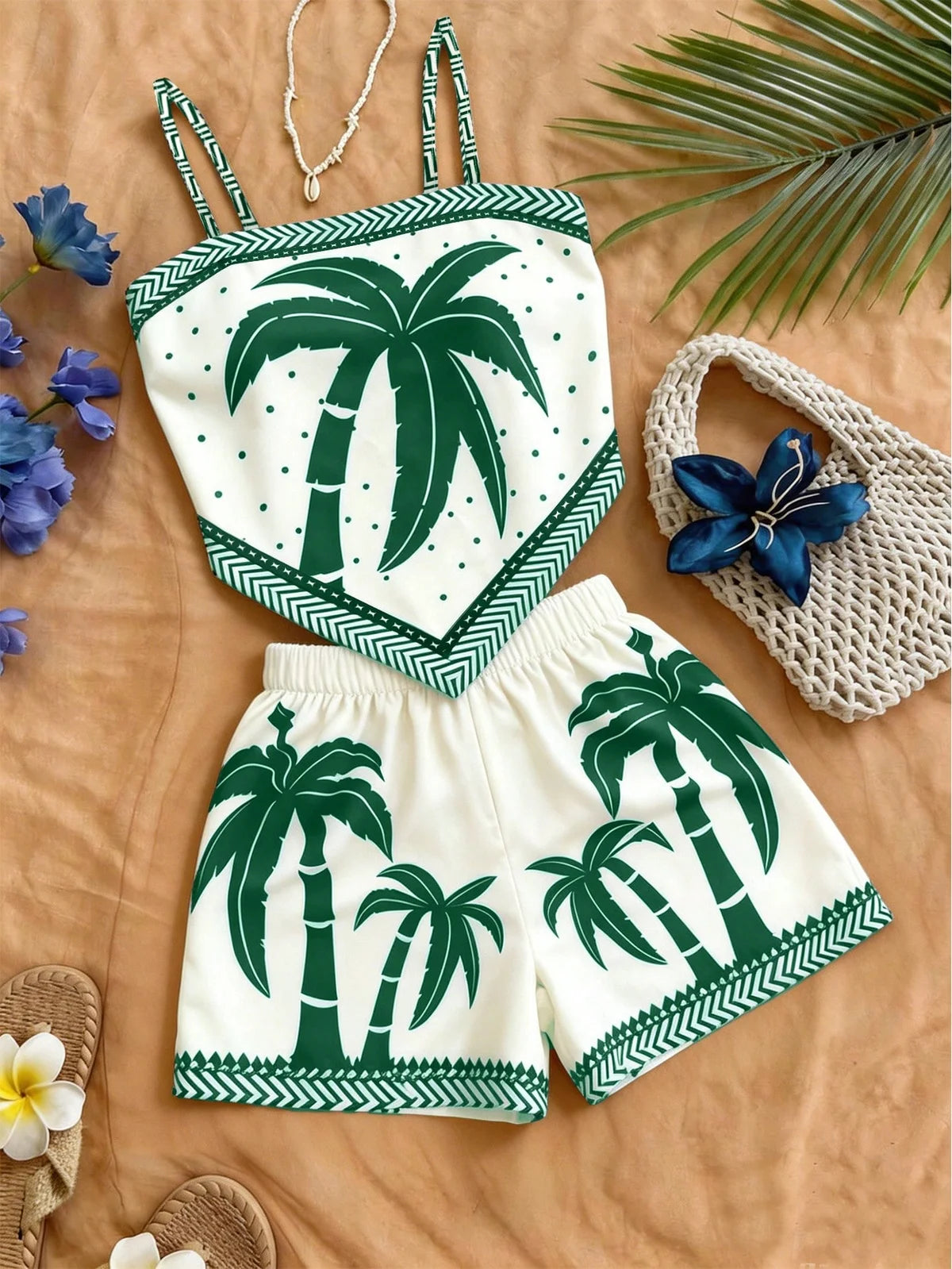 Conjunto de 2 peças com Regata Floral Miúda Cáqui e Preta e