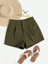 Essnce Shorts Casuais Plissados com Bolso em Cor Sólida para