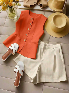 Conjunto de 2 peças com Cardigan Sem Mangas Confortável para