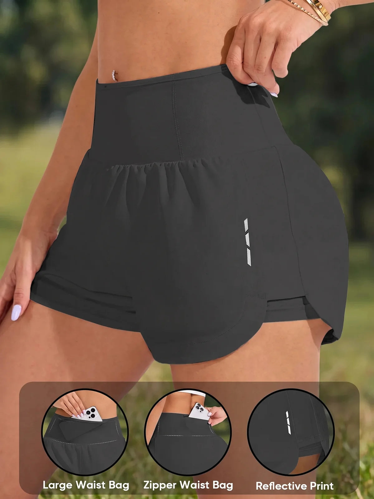 Shorts Femininos de Cintura Elástica com Bolso, Soltos e