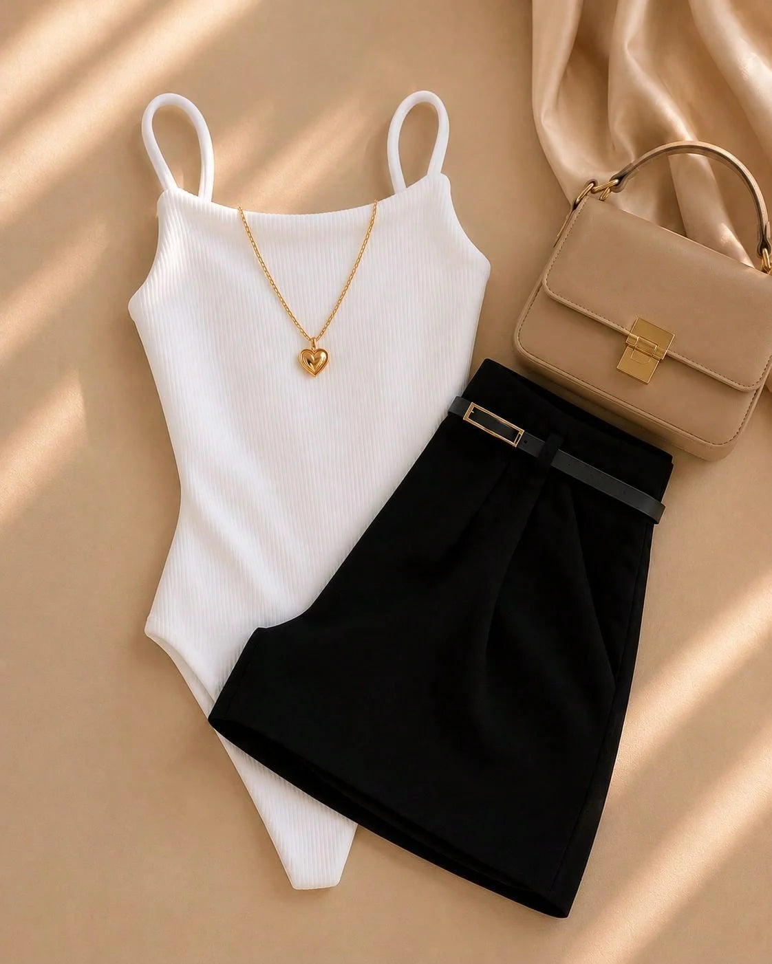 Conjunto Short Alfaiataria Com Cinto + Body Decote Reto Anarruga