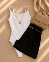 Conjunto Short Alfaiataria Com Cinto + Body Decote Reto Anarruga