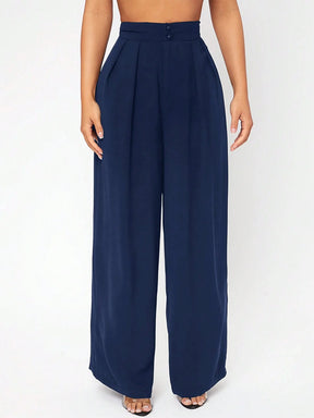 PETITE Calça Longa Feminina de Cor Sólida com Design de Botões