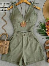Conjunto de Top com Amarração no Ombro e Shorts em Cor Sólida de