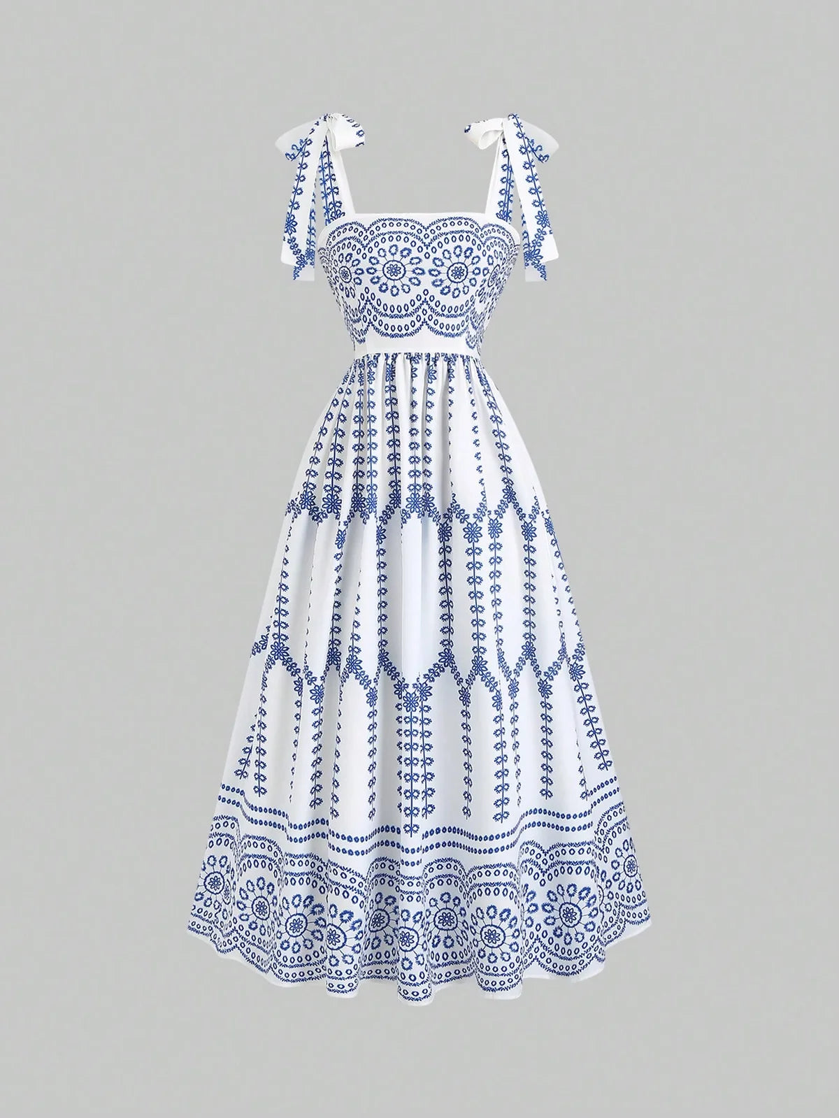Vestido Camisole Retrô Delicado com Floral Disperso e Amarração