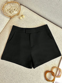 Shorts Casuais Femininos Simples de Cor Sólida com Bolso