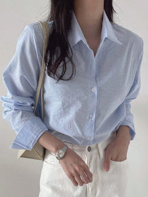 Camisa de Manga Longa Solta e Listrada para Mulheres, de