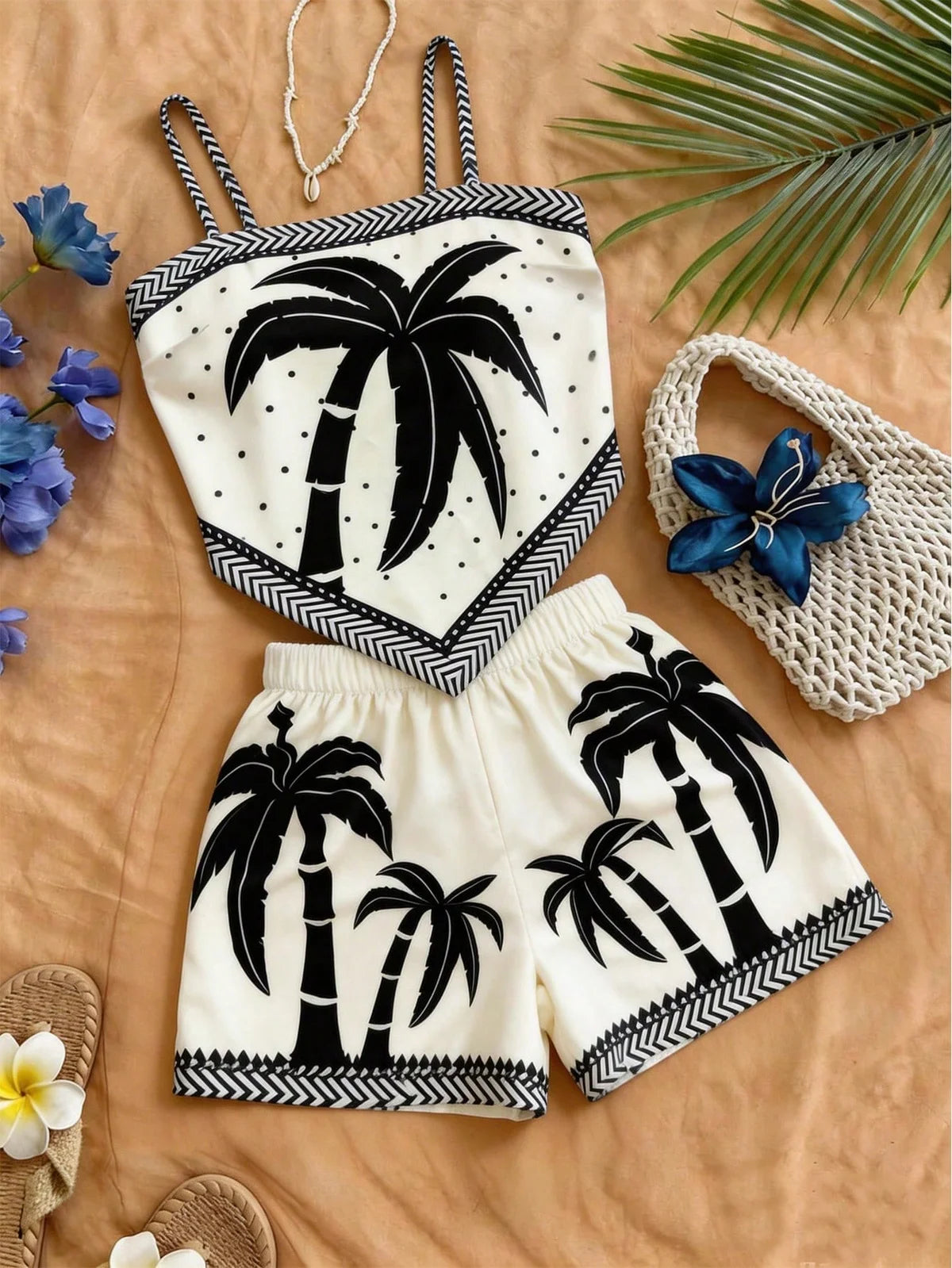 Conjunto de 2 peças Feminino com Camisole Floral Miúdo Cáqui e