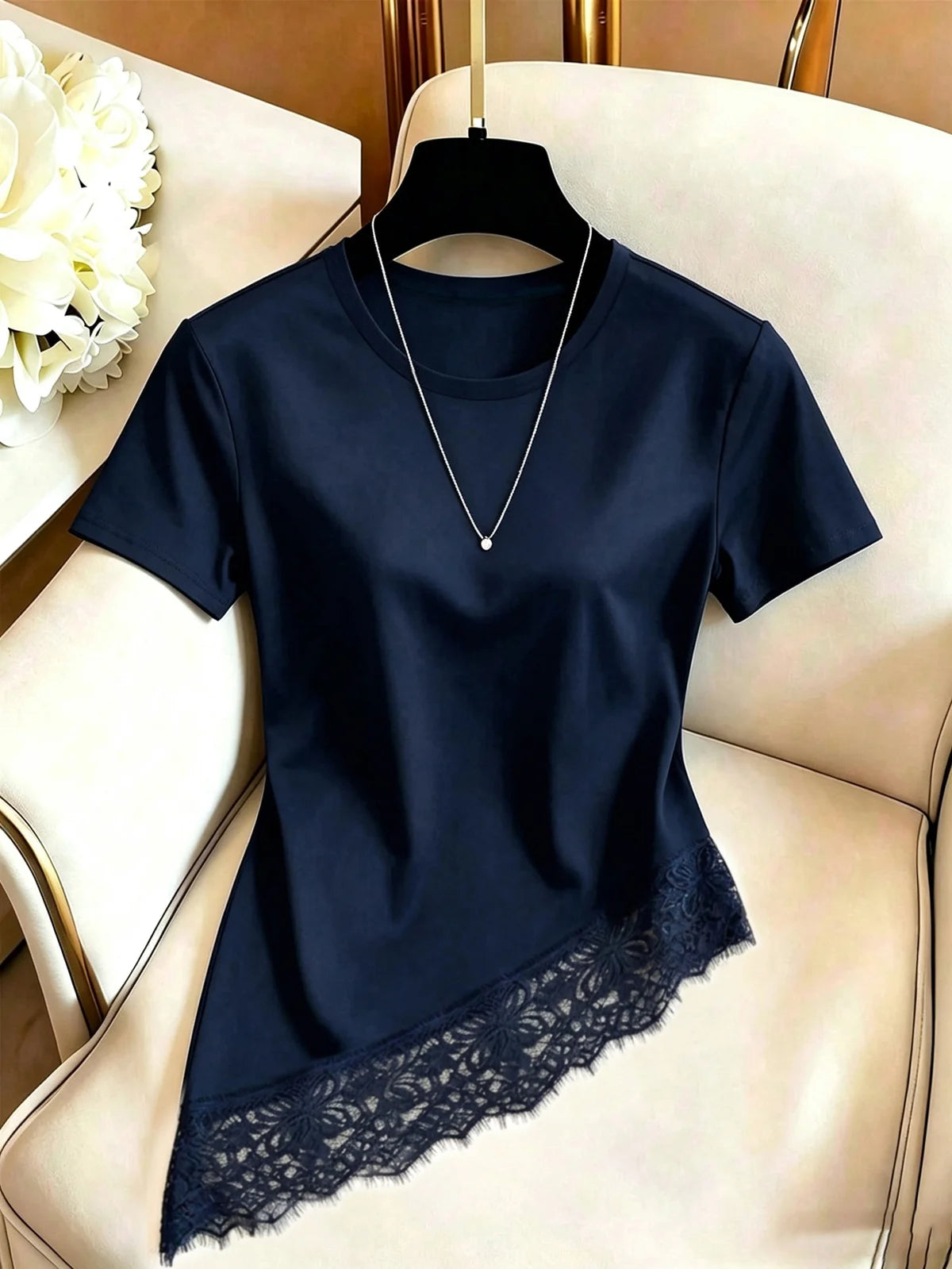 Blusa Feminina GlowEve Camiseta Feminina de Cor Sólida com Gola
