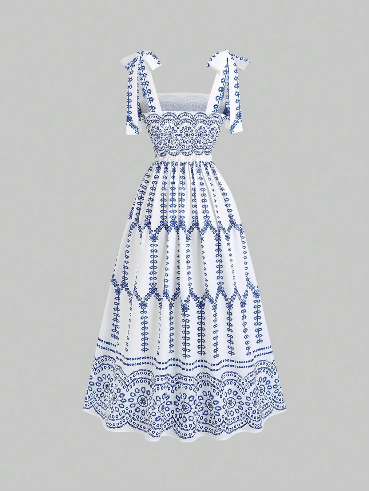 Vestido Camisole Retrô Delicado com Floral Disperso e Amarração