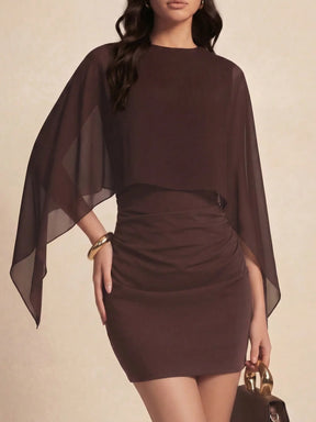 Vestido de Festa e Leve com Manga Morcego e Patchwork em Cor