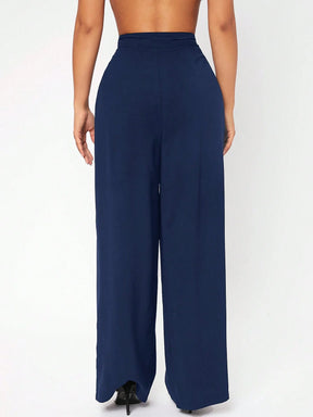 PETITE Calça Longa Feminina de Cor Sólida com Design de Botões