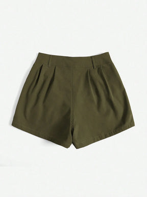 Essnce Shorts Casuais Plissados com Bolso em Cor Sólida para