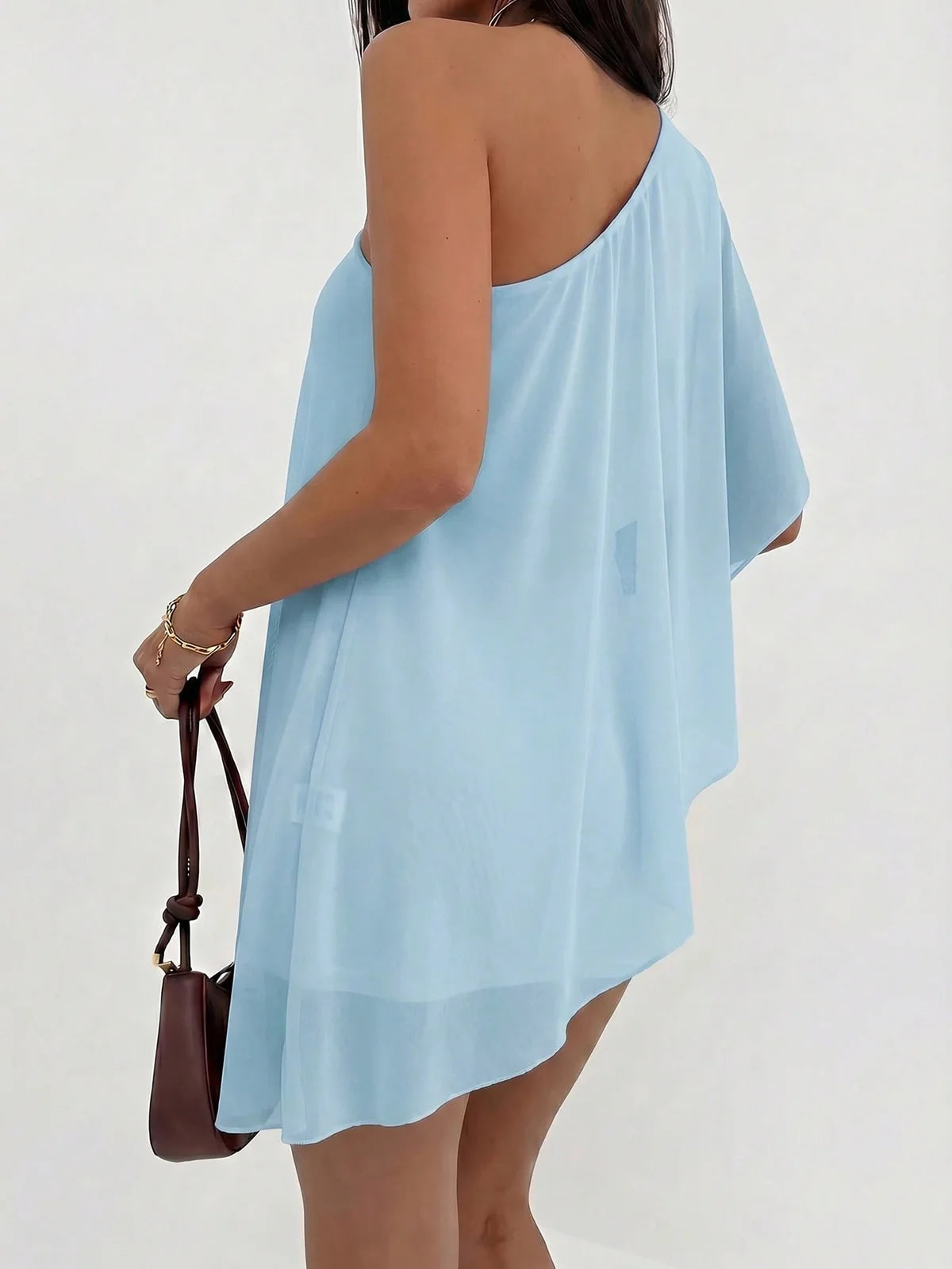 Vestido de Férias Feminino, Cor Sólida, Plissado, Ajustado, Mini