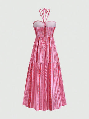 Sweetra Petite Vestido Romântico Sem Mangas com Estampa de Trigo