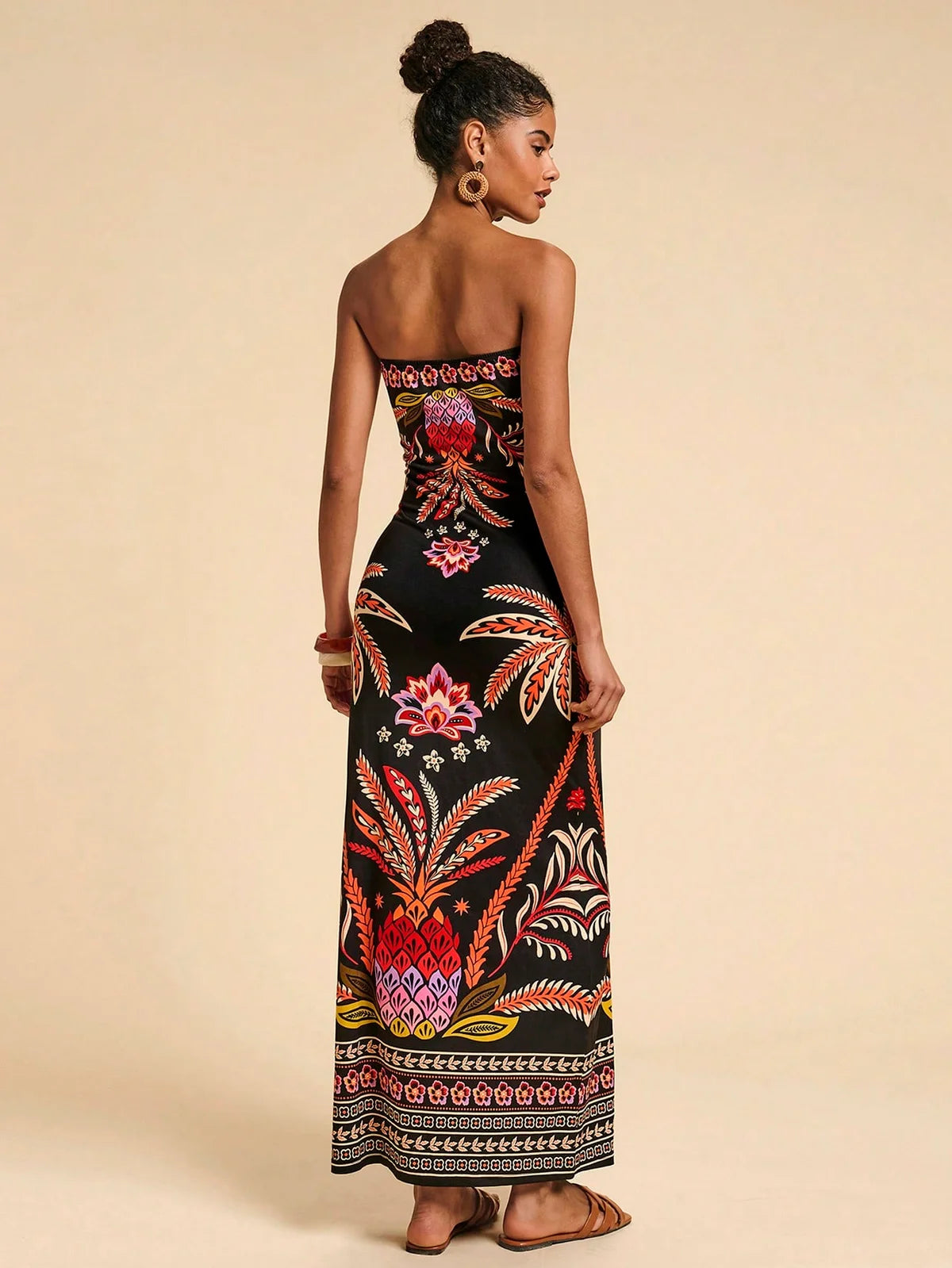 Vestido Bandeau Multicolorido Impresso para Mulheres, Férias