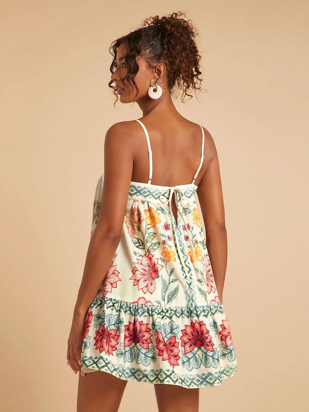 Vestido de alça fina para e férias, estampa floral, de férias