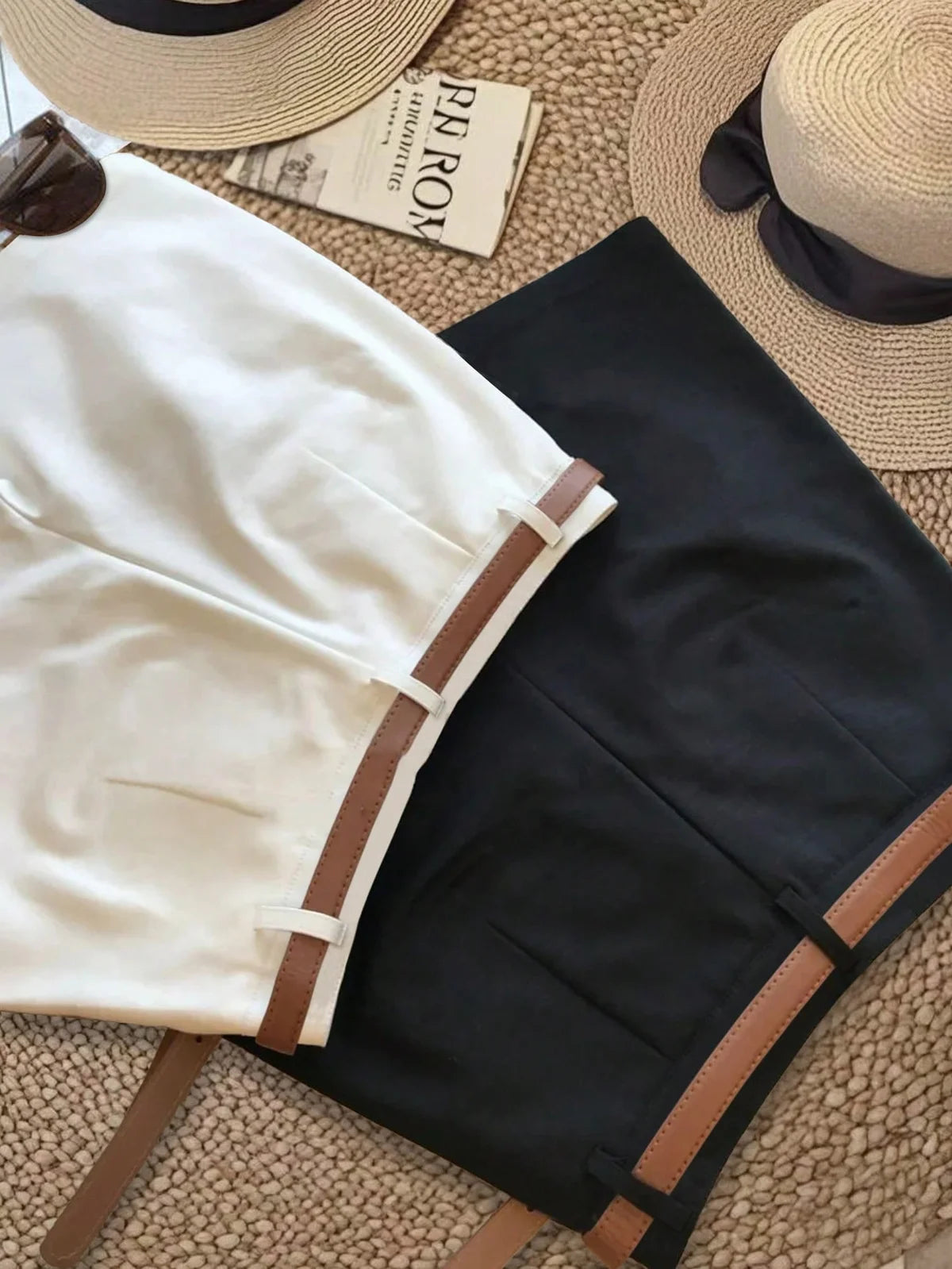 Conjunto Feminino de 3 Peças Preto Branco Café Shorts para